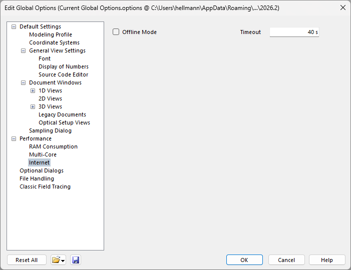 Global options for Offline Mode and timeout