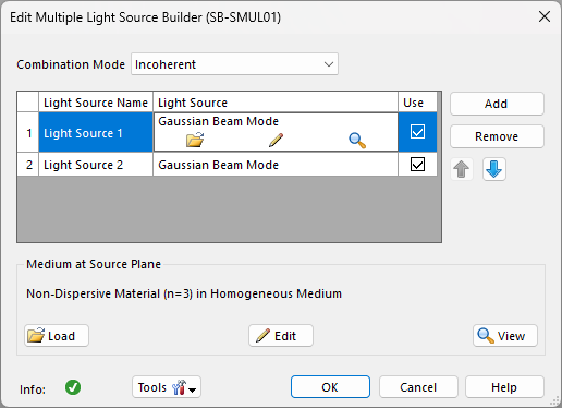 Multiple Light Source Builder medium at source plane