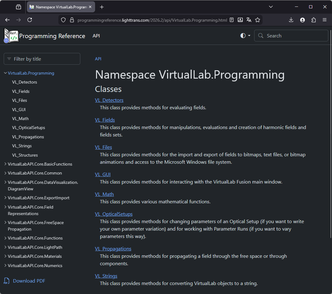 VLF Programming Reference API overview