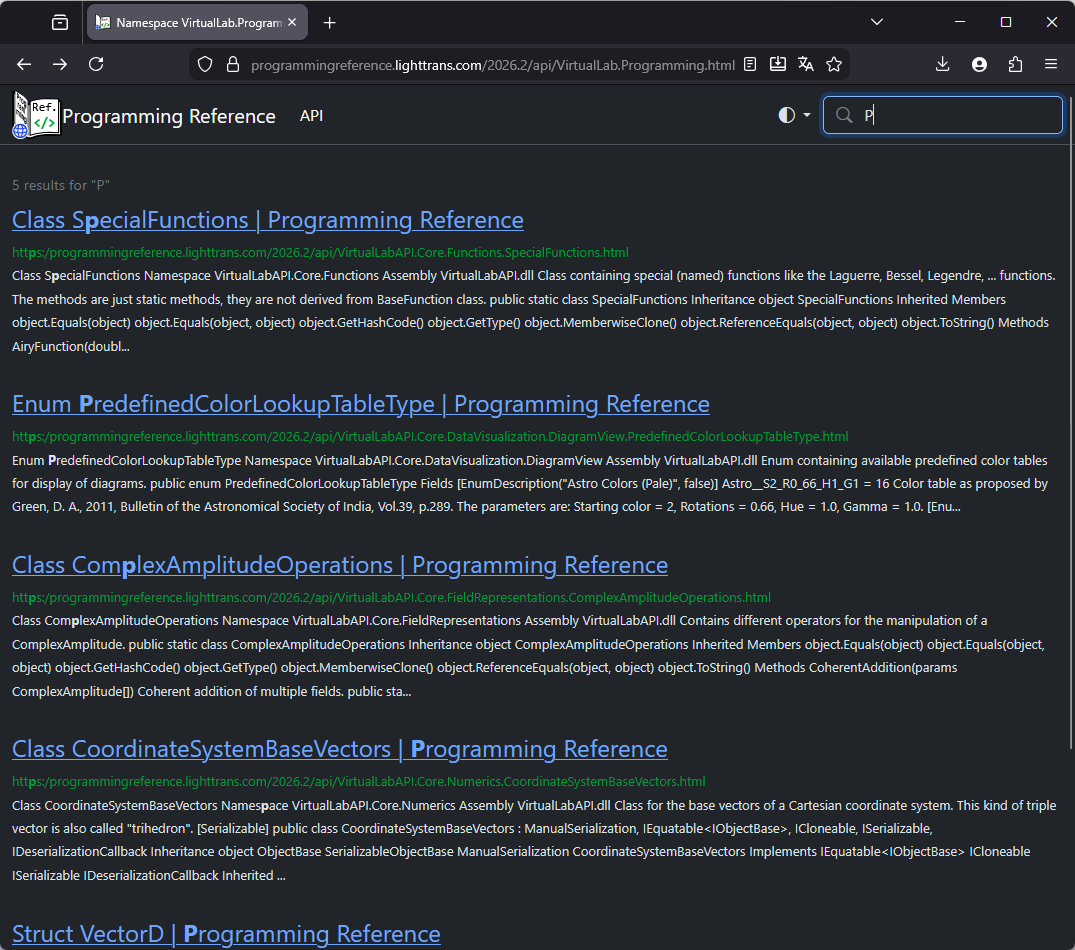 Programming Reference search preview