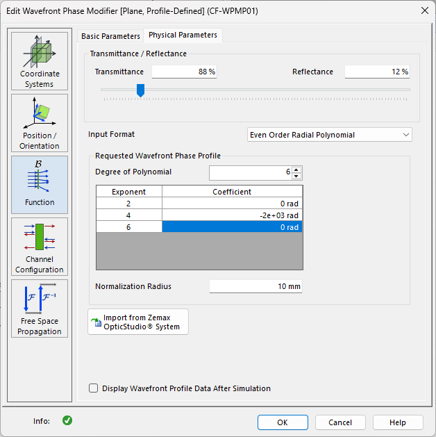 Wavefront Phase Modifier Profile-Defined physical parameters